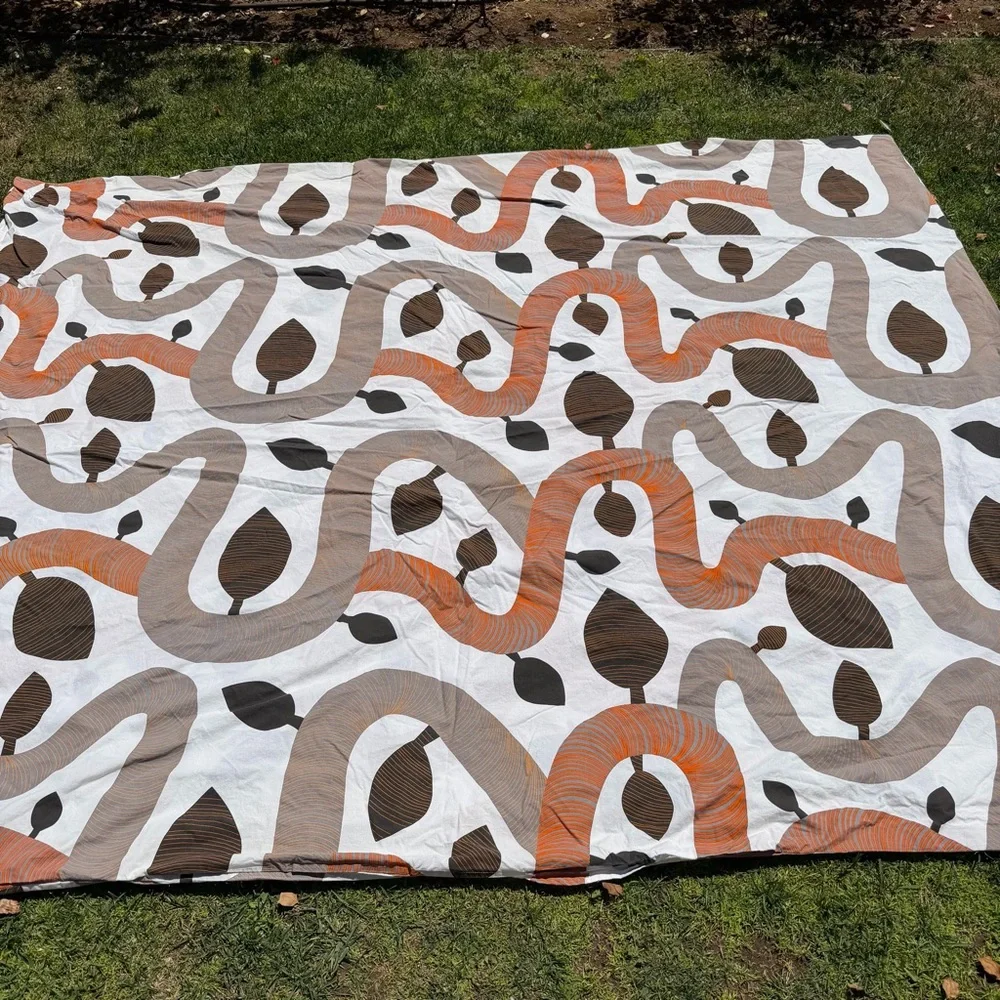 Vintage IKEA Kajsa Trad Vines Queen Size Duvet Cover Orange Brown 81x100 READ